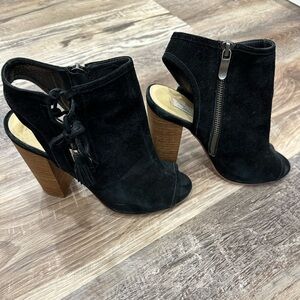 Adorable black suede peep toe booties